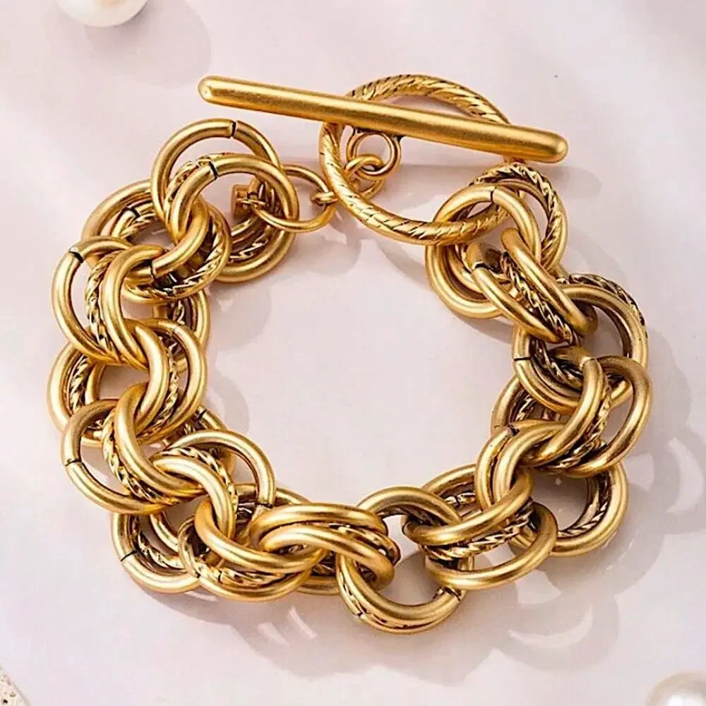 Gold Stainless Steel Bracelet Chain Link Boho Statement Piece